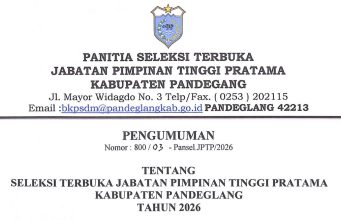 Pengumuman Seleksi Terbuka Jabatan Pimpinan Tinggi Pratama Kabupaten Pandeglang Tahun 2026